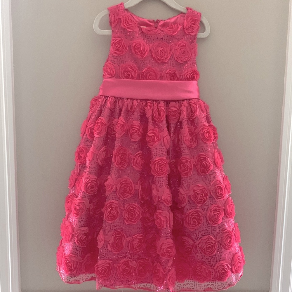 COPY - Girls’ Beautiful Special Occasion Dress Pink Sequin/Rosettes Satin Bow S…